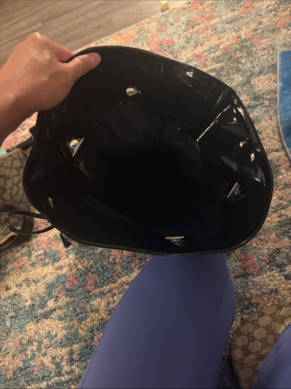 Chanel large black Patent Leather Crystal Studded Double-C Toggle Bon Bon Tote - Picture 11 of 12